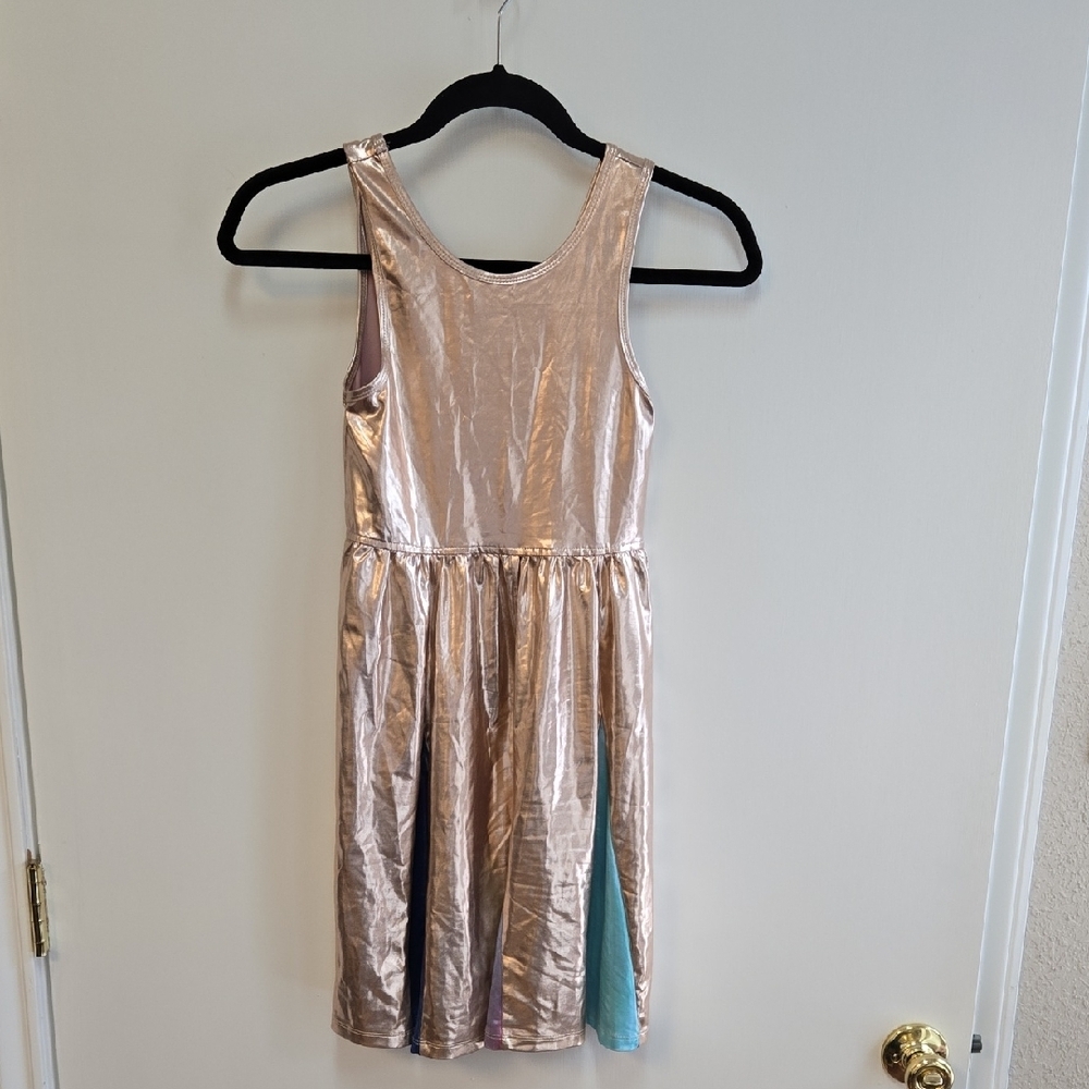 Pink Chicken Metallic Dress Colorful Hidden Pleat Girls Size 12 EUC